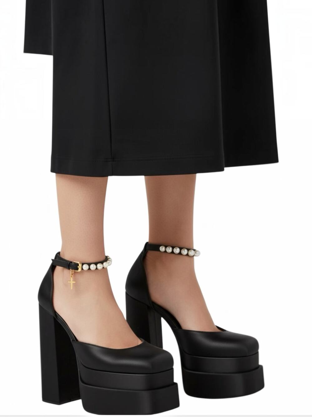 Versace Aevitas Medusa Crytals Satin Platform Pumps Black Womens Size 38.5